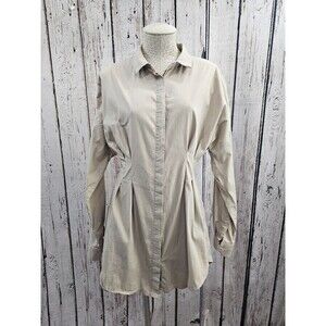 MDS Women's M OW Intimates Ella Shirt Dress Stretch Khaki LS Stretch Mini EUC!